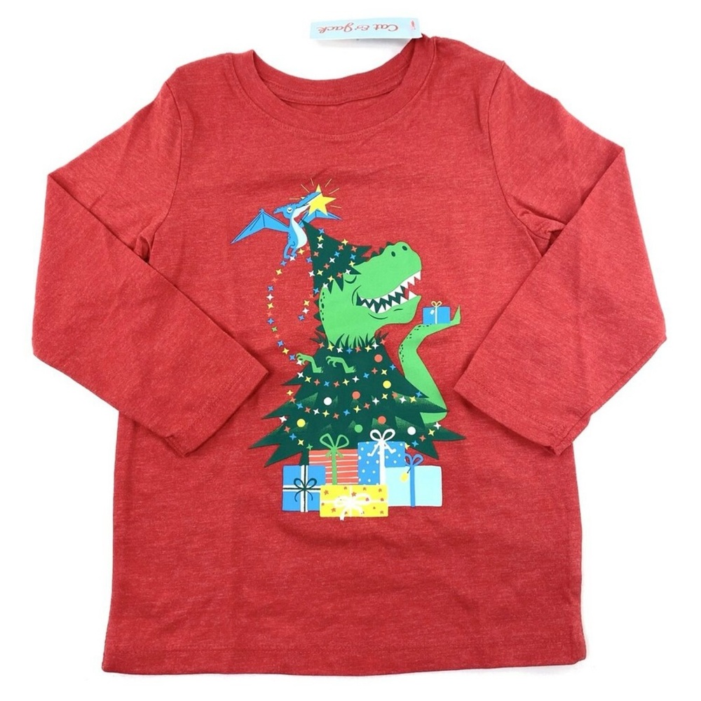 Cat & Jack Christmas dinosaur Red and Green Long Sleeve Tee